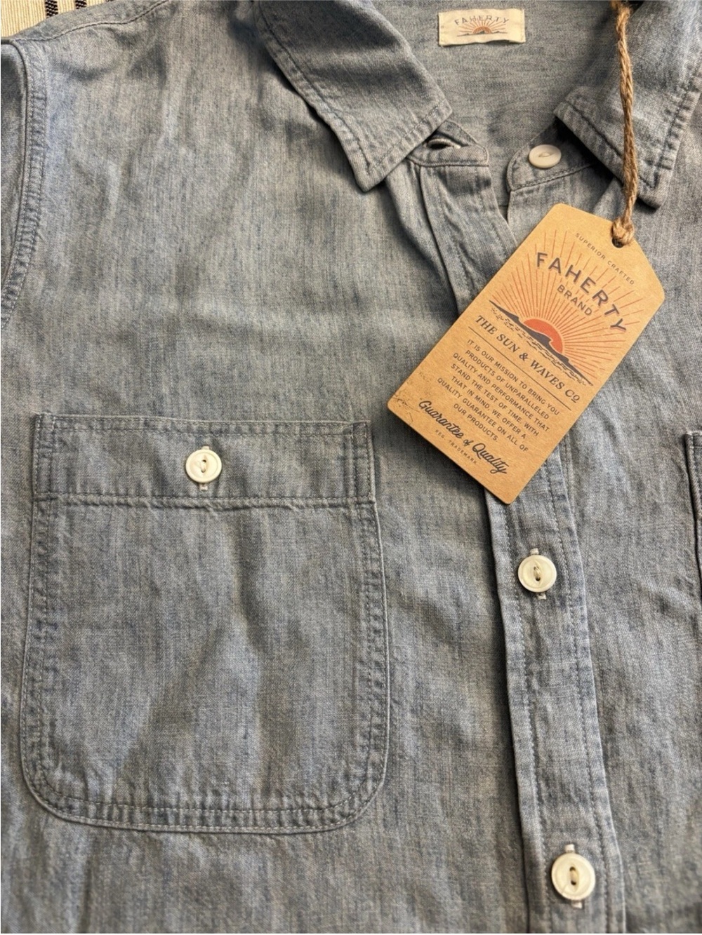 NWT FAHERY Tried & True Chambray Classic Shirt Size Large L Tencel Long Sleeve - Picture 6 of 6